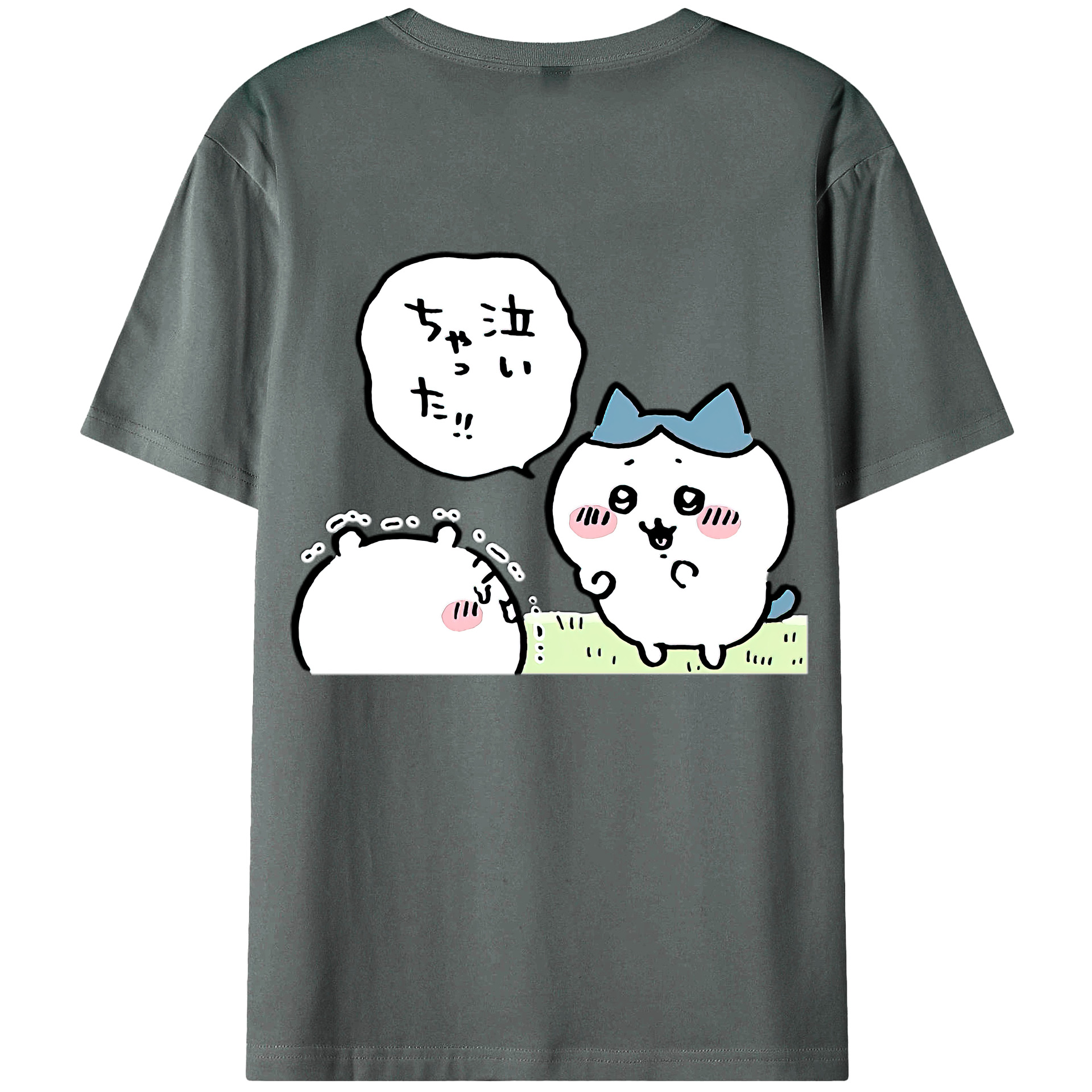 （画像用） ちいかわ ハチワレ Chii-kawa hachiware 綿100％ メンズ半袖Tシャツ（バックプリント） 通気性